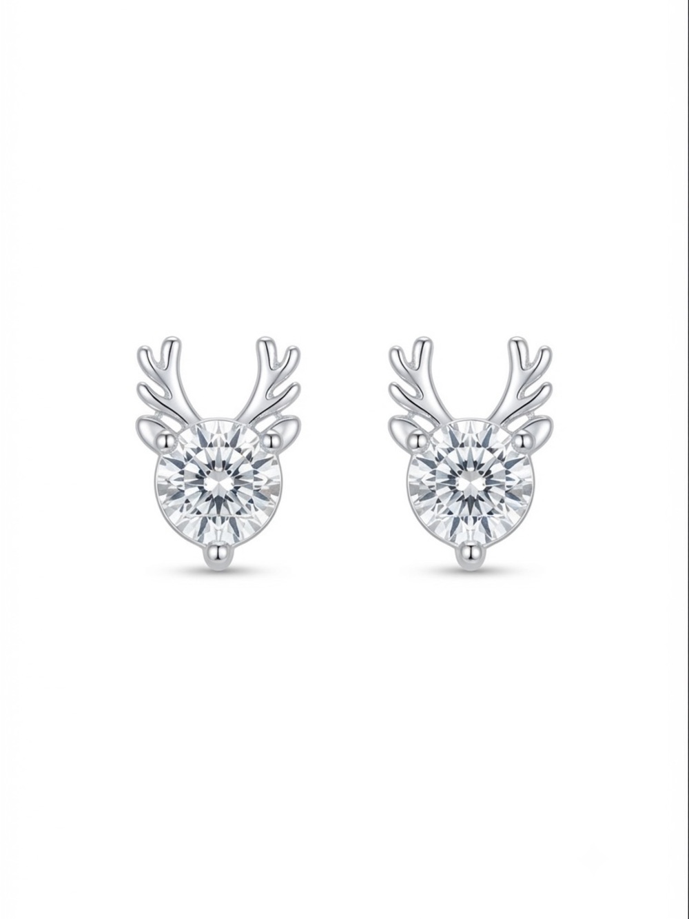 Women’s Sparkling Cooper Antler Stud Earrings .925 Post Rhinestone Deer Holiday - Picture 4 of 5